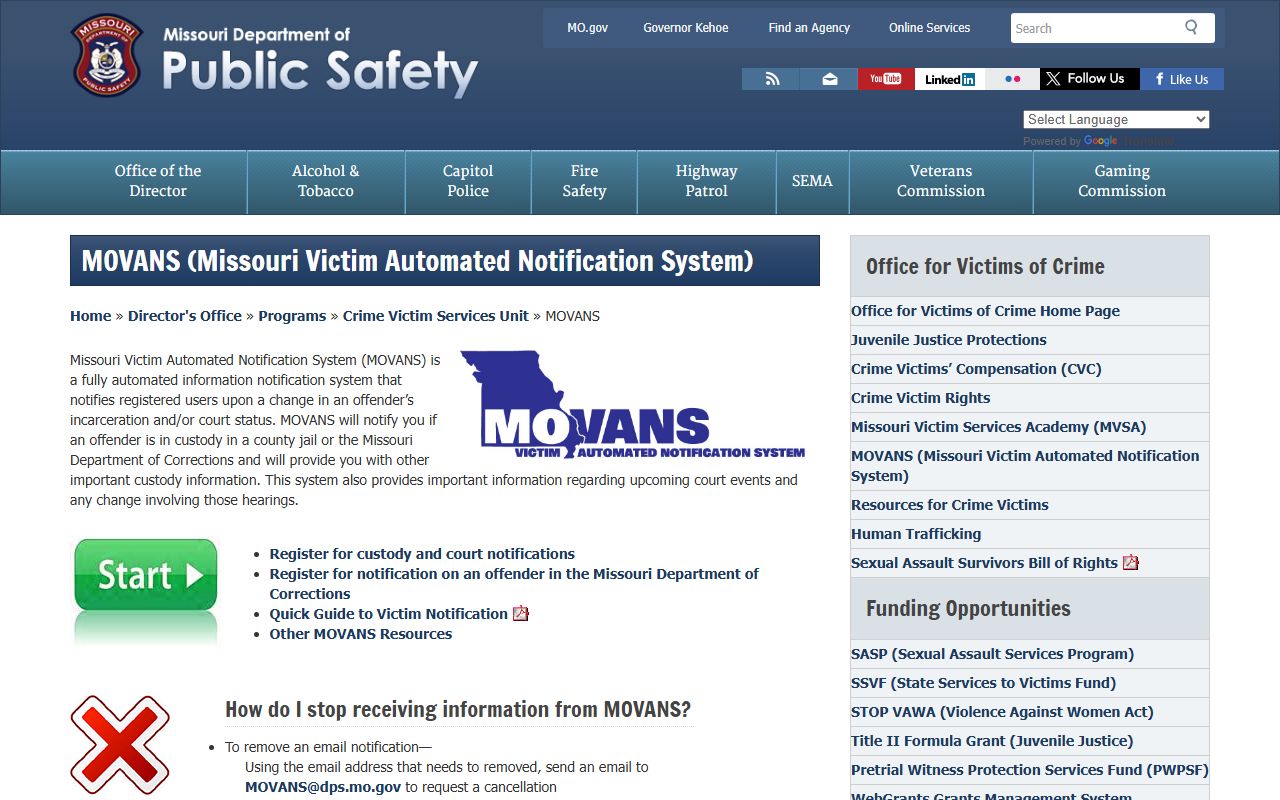 Barry County inmate population MOVANS custody notification information